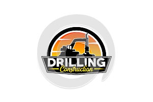 AContractor, trench digger and drilling rig logo design inspiration Heavy equipment logo vector for construction company. Creative