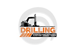 Contractor, trench digger and drilling rig logo design inspiration Heavy equipment logo vector for construction company. Creative