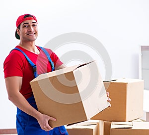 Contractor worker moving boxes during office move