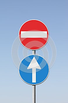 Contradiction concept with road signs - concept image