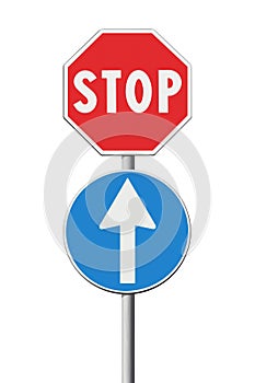 Contradiction concept with traffic signs - concept image