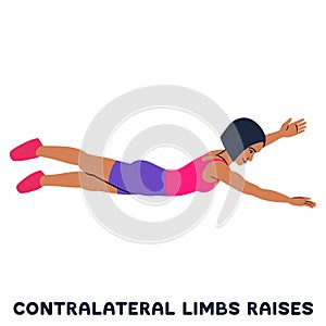 Contralateral limbs raises. Sport exersice. Silhouettes of woman doing exercise. Workout, training