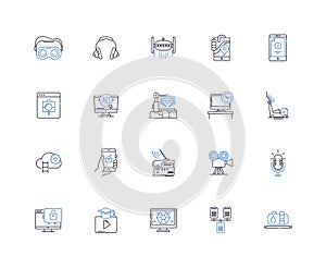 Contraptions line icons collection. Gizmos, Rube Goldberg Machines, Widgets, Mechanisms, Gadgetry, Apparatus, Devices