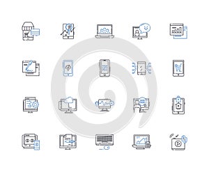 Contraptions line icons collection. Rube Goldberg, Gadget, Mechanism, Apparatus, Gizmo, Widget, Device vector and linear