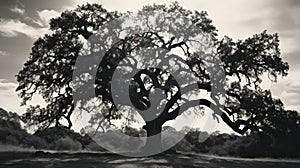 contrast black and white photo oak tree