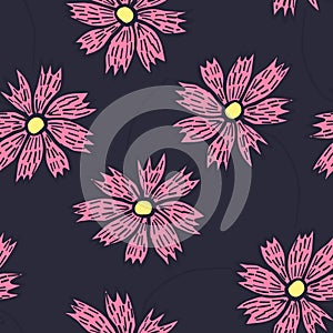 Contrast floral pattern with doodle pink flowers