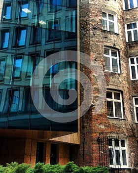 Contrast, Moniuszki tower and Warsaw Ghetto remains photo