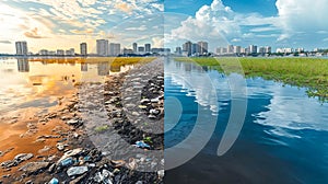 Contrast of Pollution and Cleanliness in Urban Water Bodies