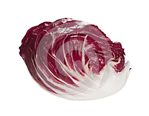 Contrast Radicchio salad from side on white background.