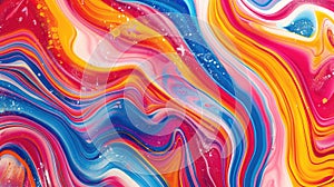 Contrasting abstract wavy pattern background with texture of vibrant colorful liquid paint