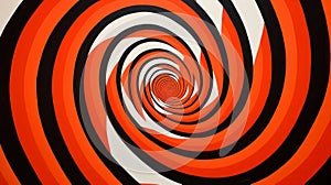 Contrasting Op Art Painting: Swirling Black And Orange Spiral photo
