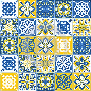 Contrasting pattern for decorative ceramic tiles in Spanish Azulejo style, vector illustration