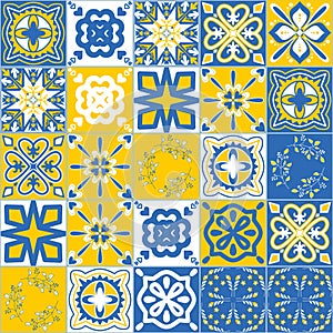 Contrasting pattern for decorative ceramic tiles in Spanish Azulejo style, vector illustration for design