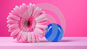 contrasting pink background blue photo