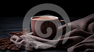 Contrasting Tones A Stunning Cup Of Chocolate Chaud On A Gray Cloth