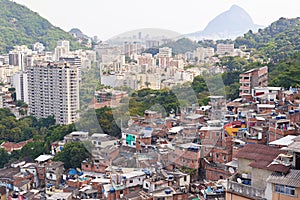 Contrasts in a developing nation. slums on a mountainside in Rio de Janeiro, Brazil.