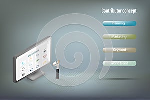 Contributor is picking up a photo of himself and selling it on the microstock website photo