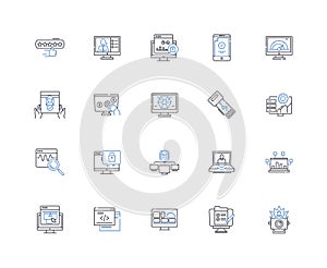 Contrivance line icons collection. Innovation, Creativity, Scheme, Plan, Design, Implosion, Device vector and linear