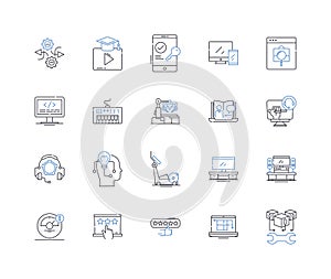 Contrivances line icons collection. Gadgetry, Inventions, Innovations, Devices, Mechanisms, Contraptions, Widgets vector