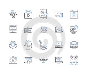Contrivances line icons collection. Gadgetry, Inventions, Innovations, Devices, Mechanisms, Contraptions, Widgets vector photo