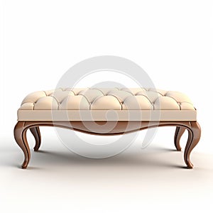 Contrived Elegance: Ivory Ottoman Bench 3d Render On White Background