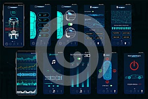 Control Car app. Mobile interface screens to operate the car