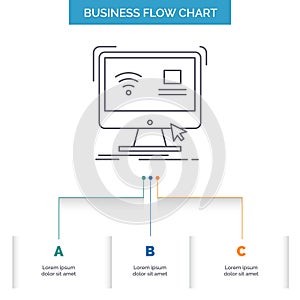 Control, computer, monitor, remote, smart Business Flow Chart Design with 3 Steps. Line Icon For Presentation Background Template