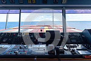 Control console of the cargo container ship.