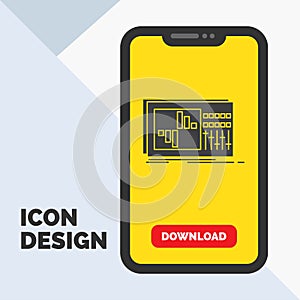 control, equalizer, equalization, sound, studio Glyph Icon in Mobile for Download Page. Yellow Background