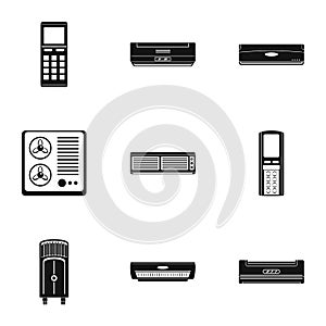 Control equipment icons set, simple style