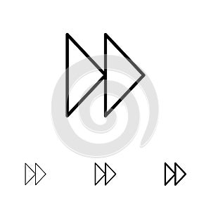 Control Fast, Forward, Media, Video Bold and thin black line icon set