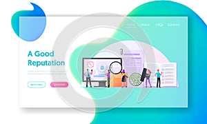 Control Landing Page Template. Characters with Documents at Huge Computer Controlling Goods Quality. Internet Security
