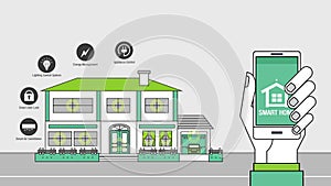 Control mobile Smart home appliances icon information graphic. smart appliance control. internet of things.