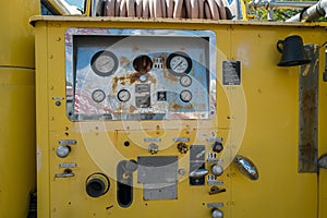 The control panel on an antique fire truck in Pomeroy, Washingto photo