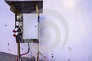 Control panel with circuit-breakers.