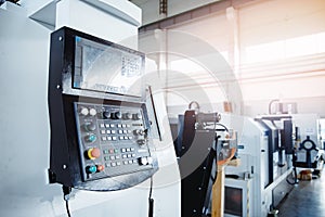 Control panel CNC Industrial machine factory. Manual labor automation