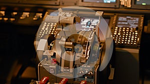 Control panel dashboard with handle or lever to throttle engine