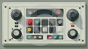 Control panel design featuring buttons, knobs, and display screen