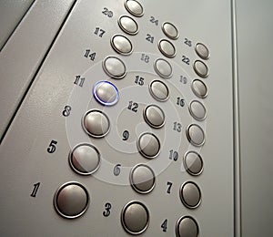 Control panel in the elevator of a multi-storey building