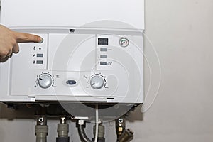 Control panel of the gas boiler for hot water and heating