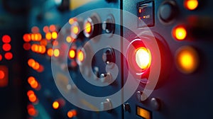 Control panel with illuminated red alarm light and switches