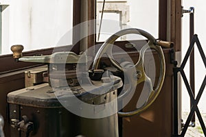 Control panel inside old railway tram in Portugal