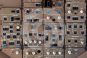 Control panel knobs and buttons in a big jet plane