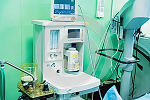 Modern veterinary anesthesia machine close up view