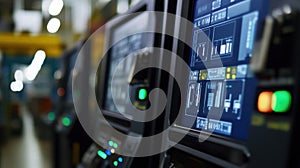 Control panel monitoring production process in modern factory