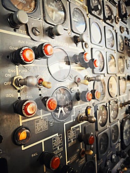 Control panel in a plane cockpit