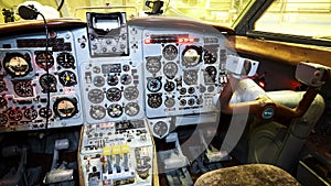 Control panel in a plane cockpit. Travel concept