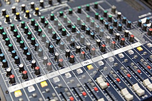 Control panel at recording studio or radio station