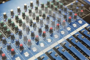 Control panel at recording studio or radio station