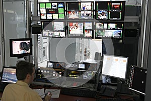Control panel in TV director room
